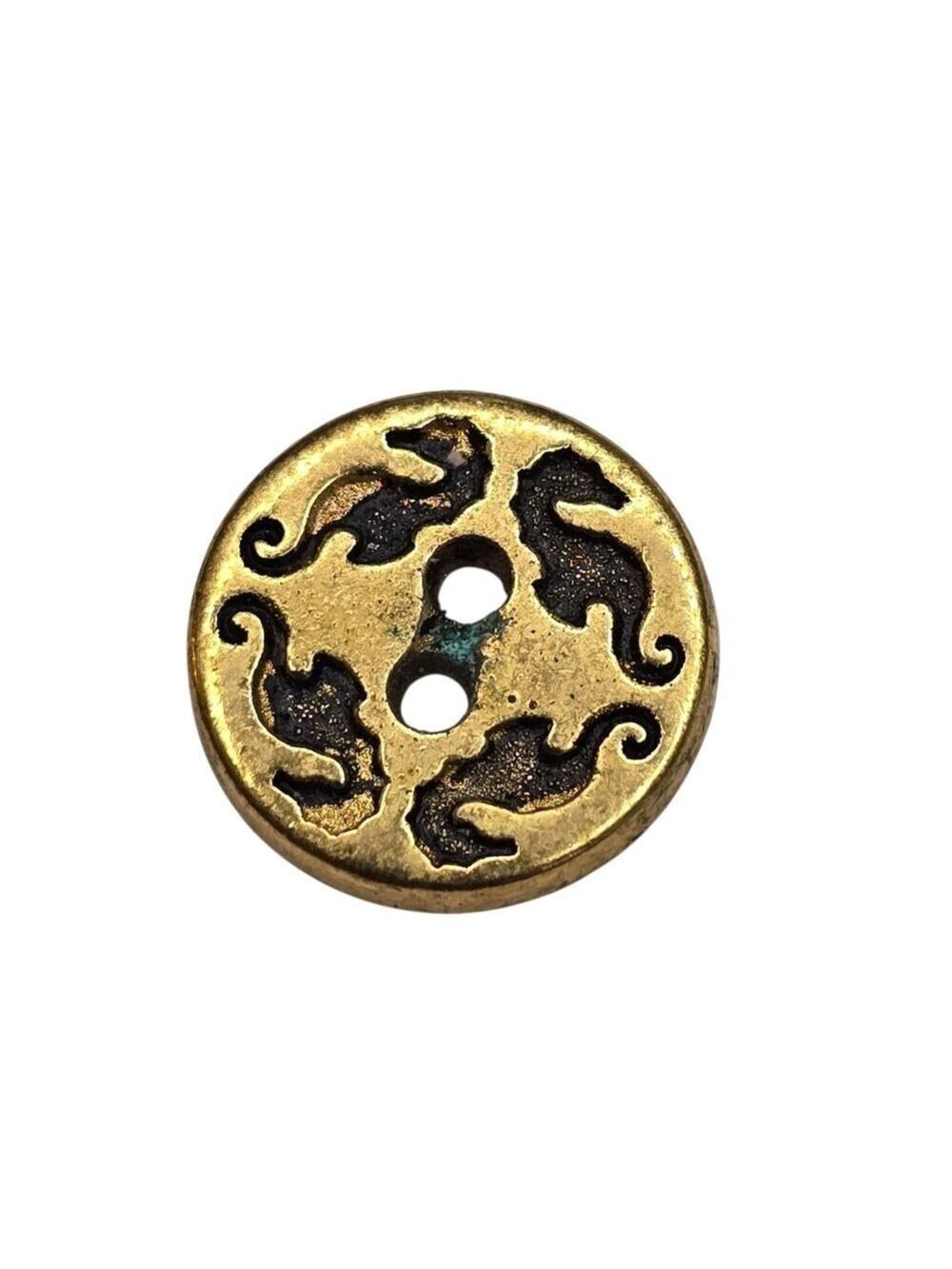 Vintage Gold Seahorse Wheel Button Nautical Coastal Sew Through Button Marine